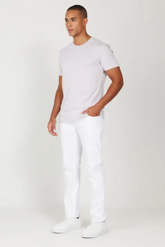 Erkek Lila Slim Fit Dar Kesim %100 Pamuk Bisiklet Yaka Basic Tişört-Lila - 3