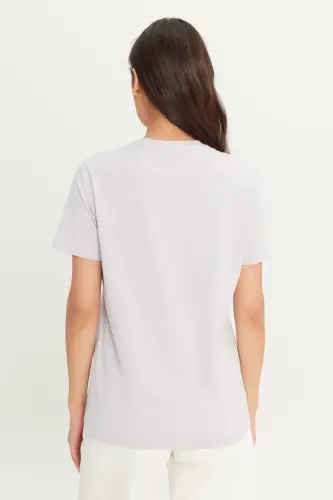 Erkek Lila Slim Fit Dar Kesim %100 Pamuk Bisiklet Yaka Basic Tişört-Lila - 10