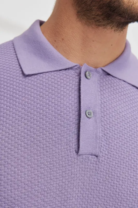Erkek Lila Standart Fit Normal Kesim Polo Yaka %100 Pamuk Kısa Kollu Triko Tişört - Lila - 5
