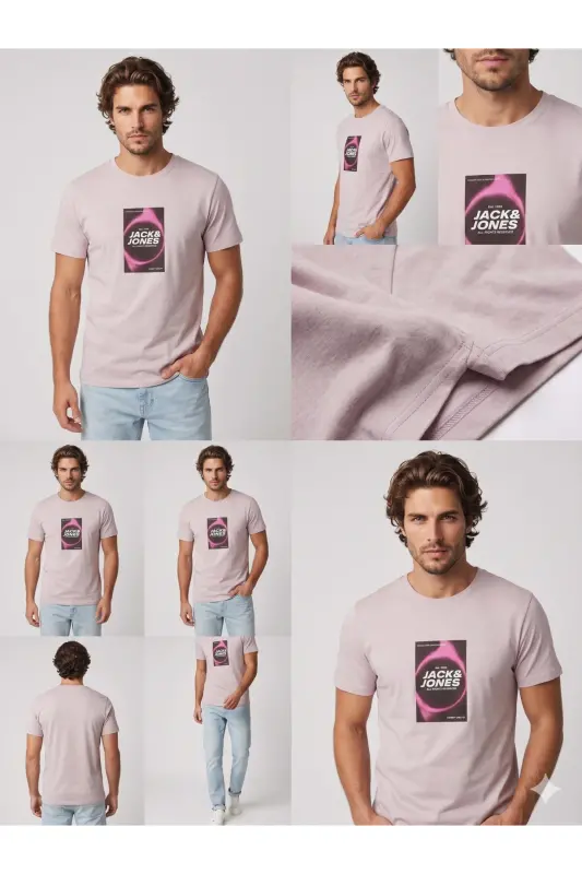 Erkek Logo Baskılı Tişört - Lilac Marble-Recharge - 3