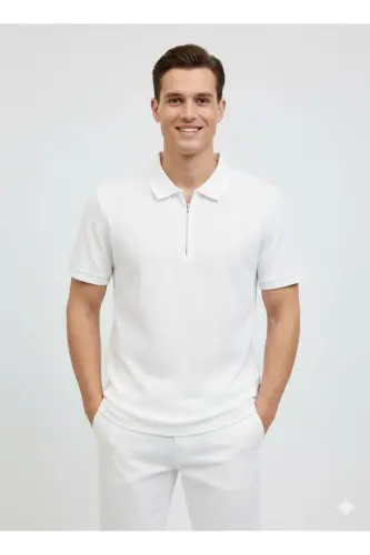 Erkek Logo Işlemeli Polo Yaka Beyaz Tişört - Beyaz-Austin - 4