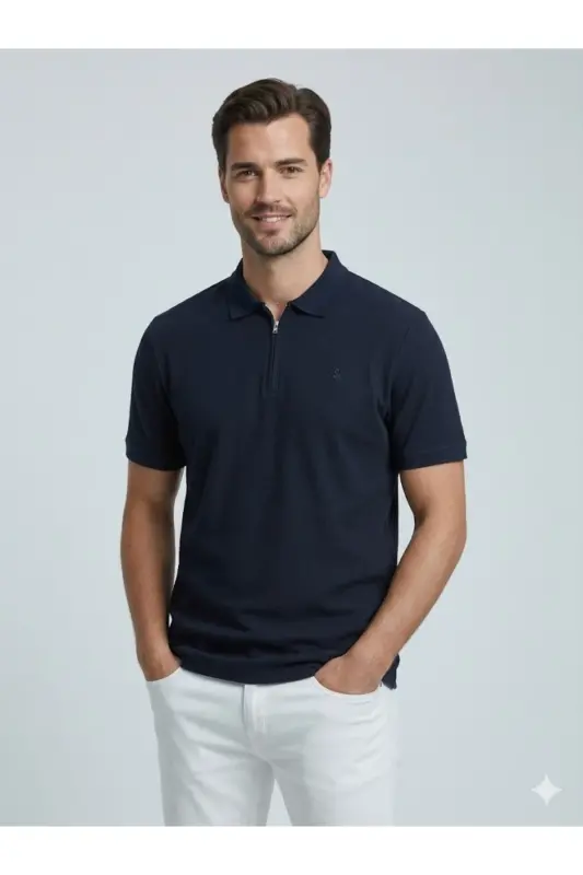 Erkek Logo Işlemeli Polo Yaka Lacivert Tişört - Lacivert-Austin - 1