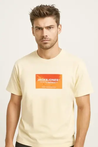 Erkek Logolu Baskılı T-shirt Sarı - Sarı-Sweet 