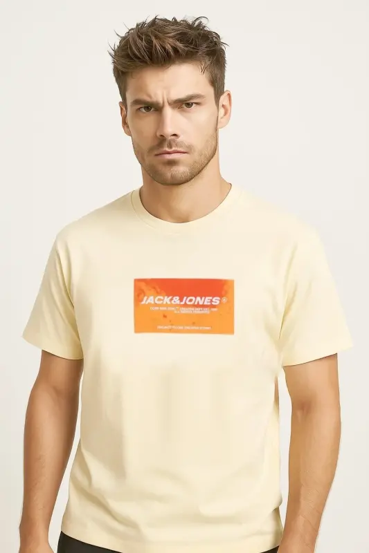 Erkek Logolu Baskılı T-shirt Sarı - Sarı-Sweet - 1