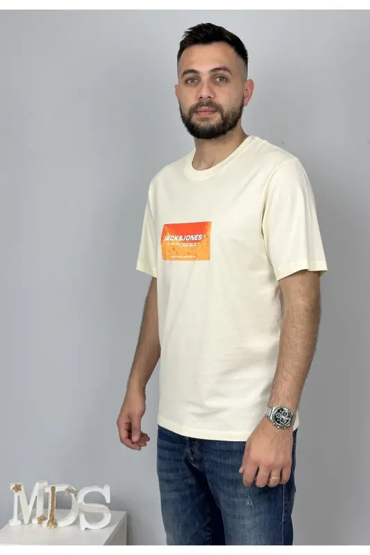 Erkek Logolu Baskılı T-shirt Sarı - Sarı-Sweet - 4