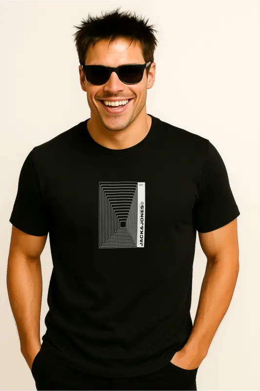 Erkek Logolu Baskılı T-Shirt Siyah - Siyah-Version - 1