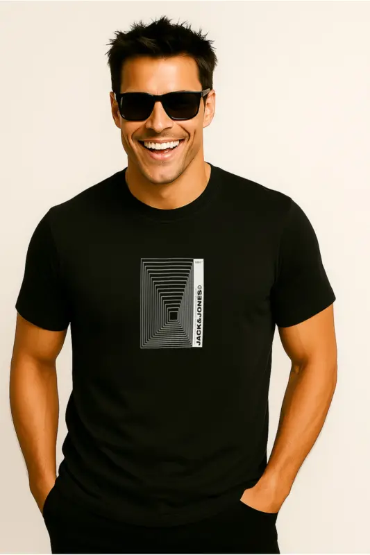 Erkek Logolu Baskılı T-Shirt Siyah - Siyah-Version - 4