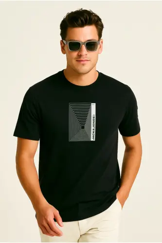 Erkek Logolu Baskılı T-Shirt Siyah - Siyah-Version - 5