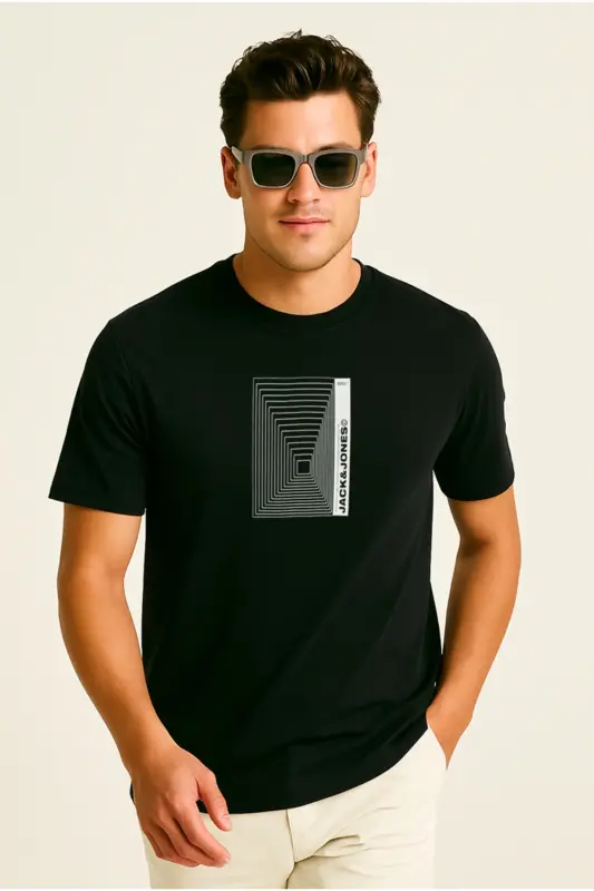 Erkek Logolu Baskılı T-Shirt Siyah - Siyah-Version - 5