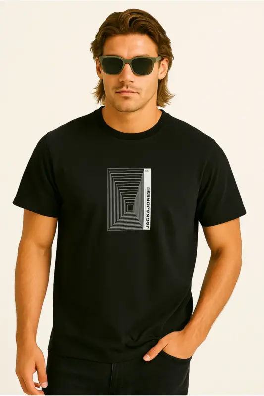 Erkek Logolu Baskılı T-Shirt Siyah - Siyah-Version - 6