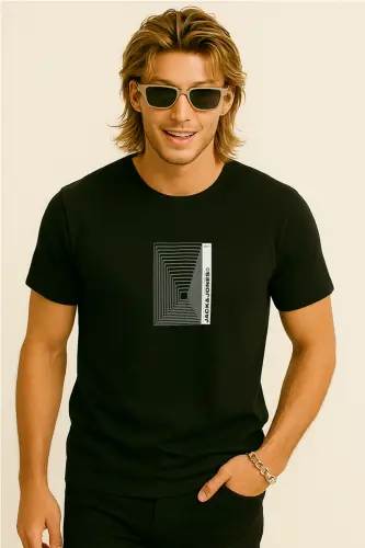 Erkek Logolu Baskılı T-Shirt Siyah - Siyah-Version - 8