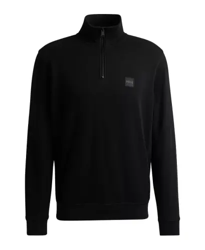 BOSS by Men's Cotton Terry Logo Patch Zip-Neck Sweatshirt - Black - HUGO BOSS (1)