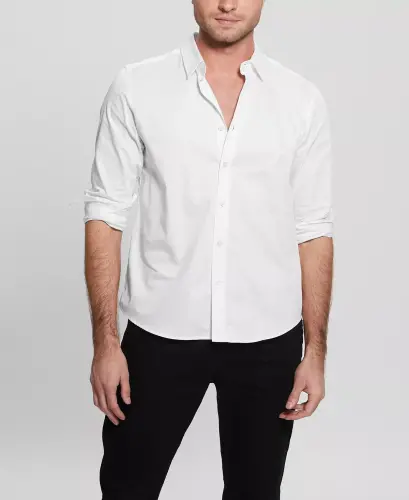 Men's Luxe Stretch Long Sleeves Shirt - Pure White - 1