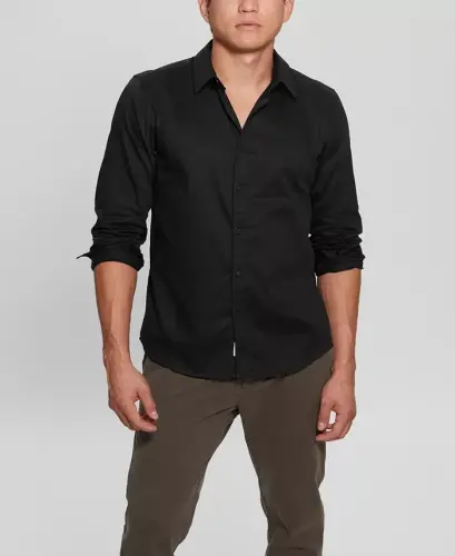 Men's Luxe Stretch Long Sleeves Shirt - Jet Black - 1