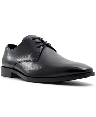 Men's Mackle Leather Lace Up Derby Shoes - Black - 1