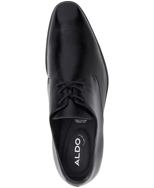 Men's Mackle Leather Lace Up Derby Shoes - Black - 4