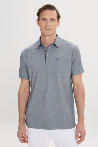 Erkek Mavi Comfort Fit Rahat Kesim Polo Yaka Pamuklu Kısa Kollu Tişört - Mavi 