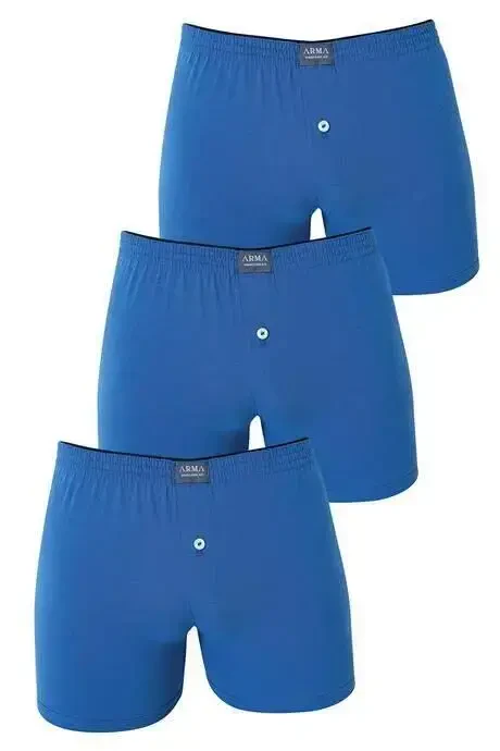 Erkek Mavi Düğmeli Boxer 3'lü Paket %100 Pamuklu Penye - 2