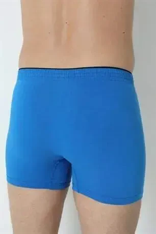 Erkek Mavi Düğmeli Boxer 3'lü Paket %100 Pamuklu Penye - 8