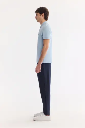 Erkek Mavi Kıvrılmaz Polo Yaka %100 Pamuk Basic Regular Fit T-Shirt B001032 - Mavi - 3