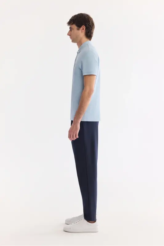 Erkek Mavi Kıvrılmaz Polo Yaka %100 Pamuk Basic Regular Fit T-Shirt B001032 - Mavi - 3