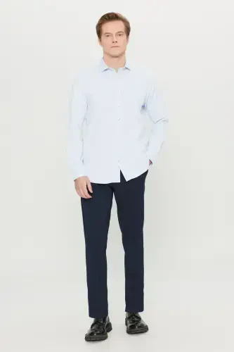Erkek Mavi Kolay Ütülenebilir Slim Fit Dar Kesim Italyan Yaka Armürlü Gömlek-Mavi - AC&CO / ALTINYILDIZ CLASSICS (1)