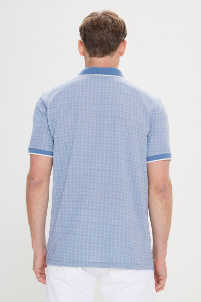 Erkek Mavi Regular Fit Rahat Kesim Polo Yaka Jakarlı Tişört - 4