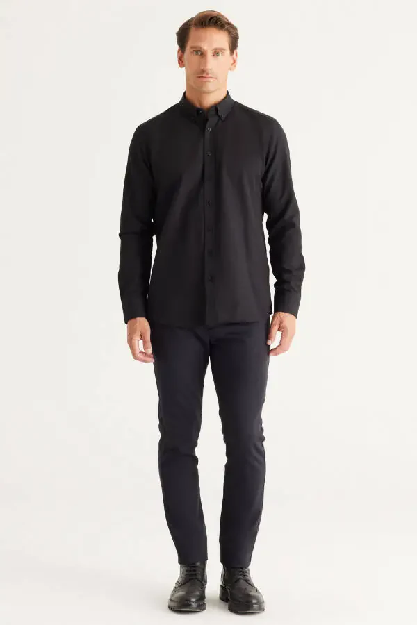 Erkek Mavi-Siyah 2'li Pamuklu Oxford Kolay Ütülenebilir Slim Fit Dar Kesim Gömlek Paketi - 6