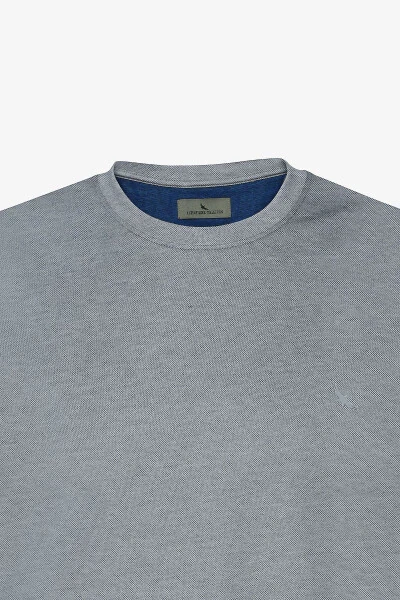 Erkek Mavi Slim Fit Dar Kesim Bisiklet Yaka Pamuklu Tişört-Mavi - 7