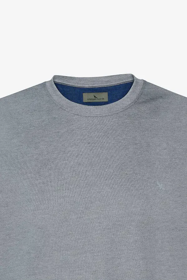 Erkek Mavi Slim Fit Dar Kesim Bisiklet Yaka Pamuklu Tişört-Mavi - 7