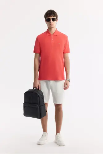 Erkek Mercan Kıvrılmaz Polo Yaka %100 Pamuk Basic Regular Fit T-Shirt B001032 - Mercan - AVVA (1)
