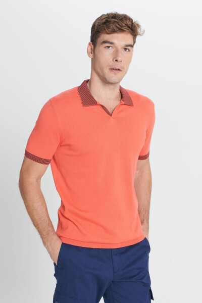 Erkek Mercan Standart Fit Normal Kesim Polo Yaka %100 Pamuk Triko Tişört - 1