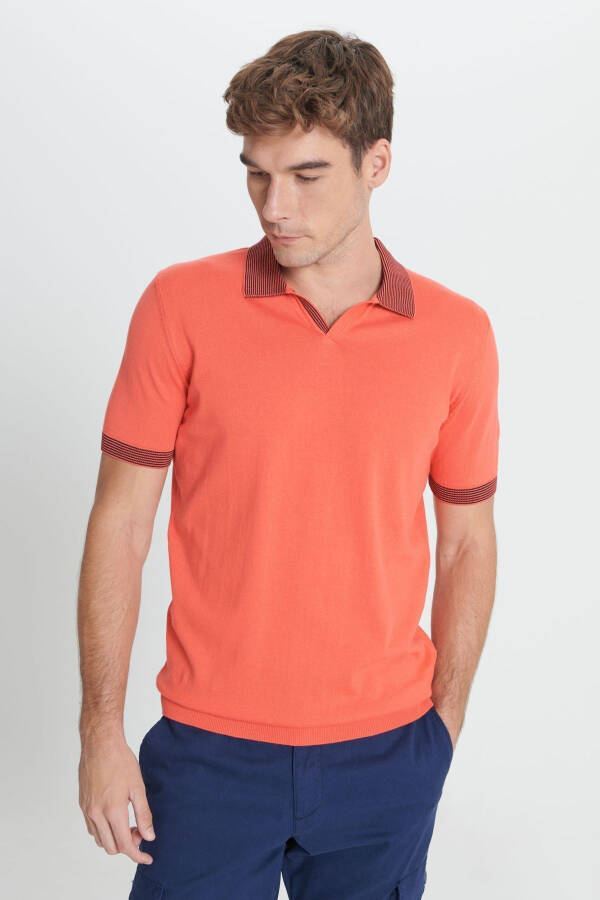 Erkek Mercan Standart Fit Normal Kesim Polo Yaka %100 Pamuk Triko Tişört - 3