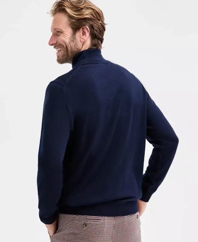 Men's Merino Wool Blend Turtleneck Sweater, Created for Modazone - Navy Blue - 3