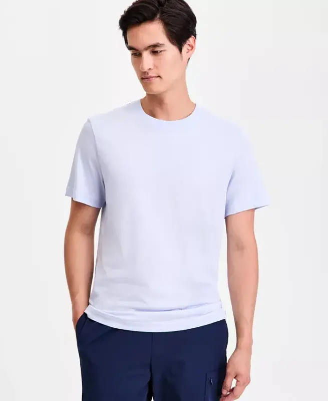 Erkek Merserize Pamuk Kısa Kollu Bisiklet Yaka T-Shirt, Modazone Özel - Lavanta Buz - 1