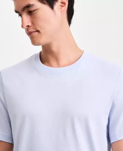 Erkek Merserize Pamuk Kısa Kollu Bisiklet Yaka T-Shirt, Modazone Özel - Lavanta Buz - ALFANI (1)