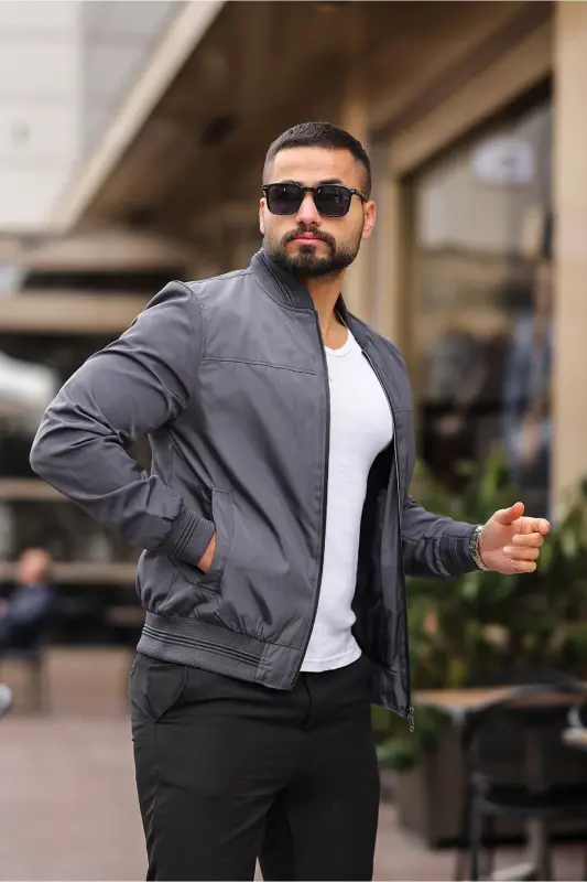 Erkek Mevsimlik Bomber Kolej Ceket - füme bndk - 1