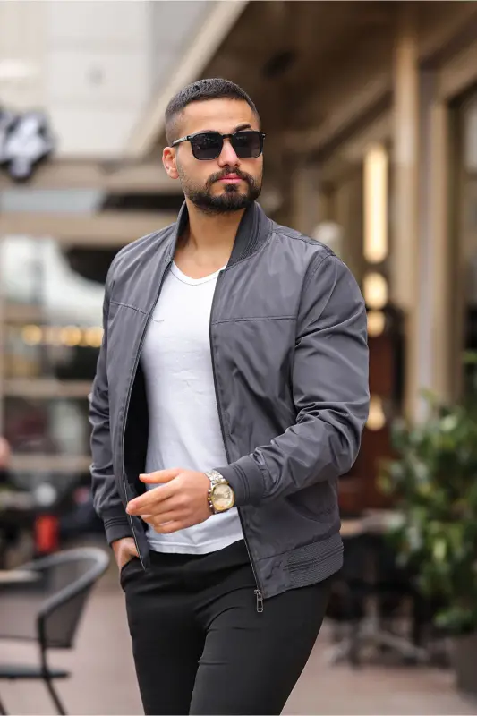 Erkek Mevsimlik Bomber Kolej Ceket - füme bndk - 2