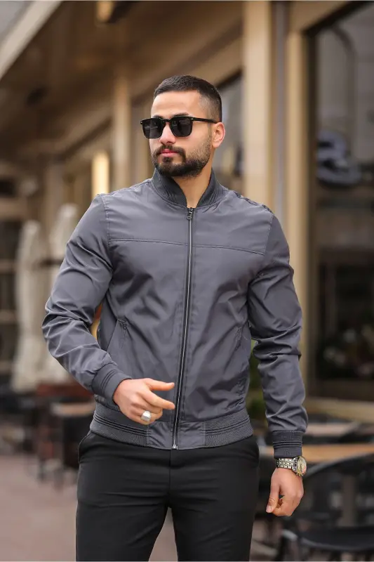 Erkek Mevsimlik Bomber Kolej Ceket - füme bndk - 4