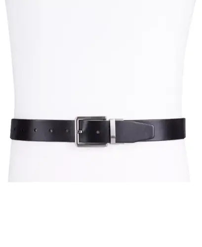 Men's Micro Logo Strap Reversible Casual Belt - Black/Black - 7