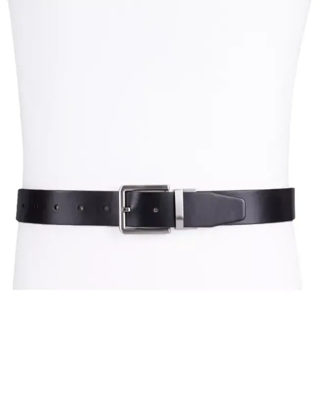 Men's Micro Logo Strap Reversible Casual Belt - Black/Black - 7