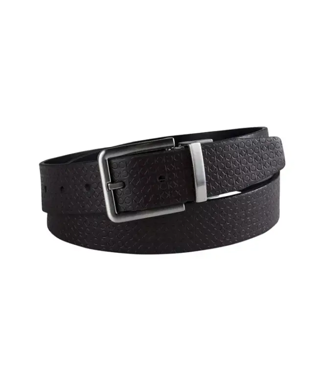 Men's Micro Logo Strap Reversible Casual Belt - Black/Black - 9
