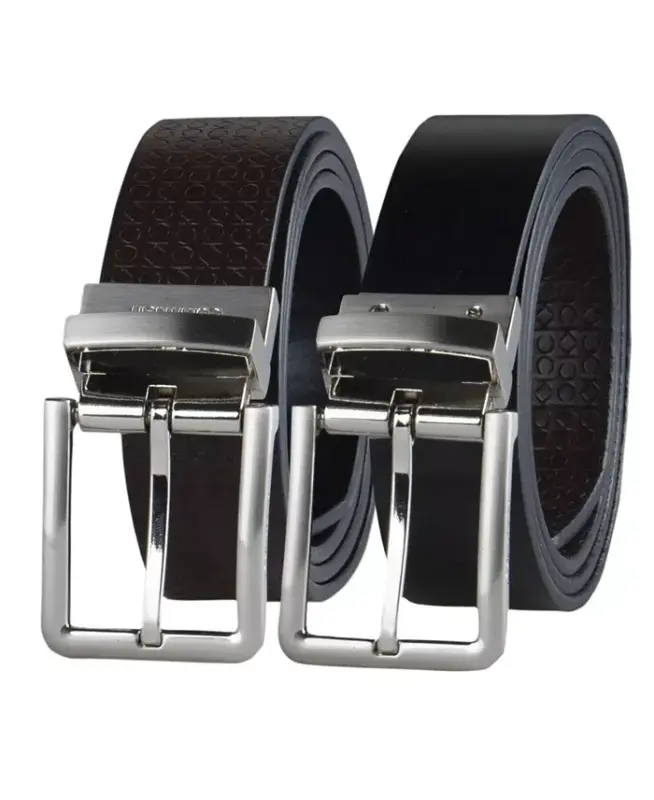 Men's Micro Logo Strap Reversible Casual Belt - Black/Black - 10