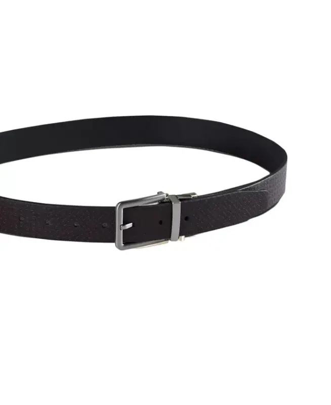 Men's Micro Logo Strap Reversible Casual Belt - Black/Black - 11