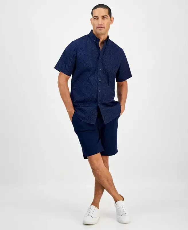Men's Micro Dot Print Stretch Cotton Shirt, Created for Modazone - 3
