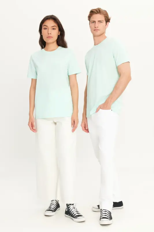 Erkek Mint %100 Pamuk Slim Fit Dar Kesim Bisiklet Yaka Basic Tişört - Mınt - 8