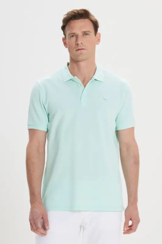 Erkek Mint Slim Fit Dar Kesim Polo Yaka %100 Pamuk Kısa Kollu Tişört - Mınt - Altınyıldız Classics