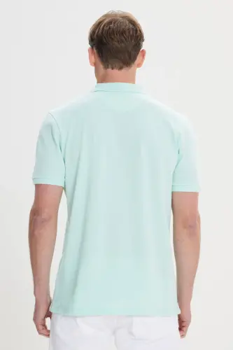 Erkek Mint Slim Fit Dar Kesim Polo Yaka %100 Pamuk Kısa Kollu Tişört - Mınt - 5