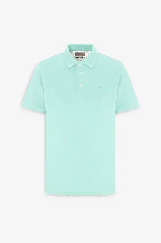 Erkek Mint Slim Fit Dar Kesim Polo Yaka %100 Pamuk Kısa Kollu Tişört - Mınt - 6