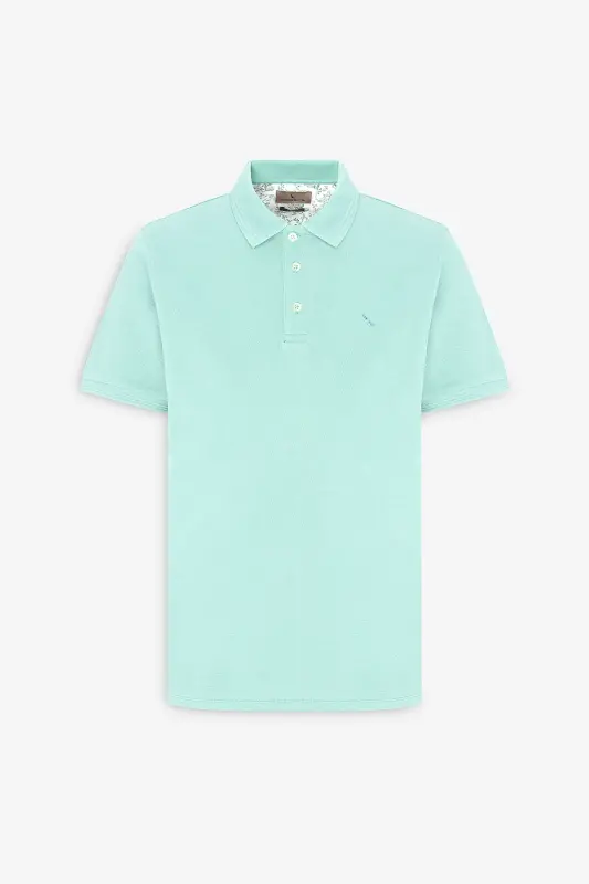 Erkek Mint Slim Fit Dar Kesim Polo Yaka %100 Pamuk Kısa Kollu Tişört - Mınt - 6